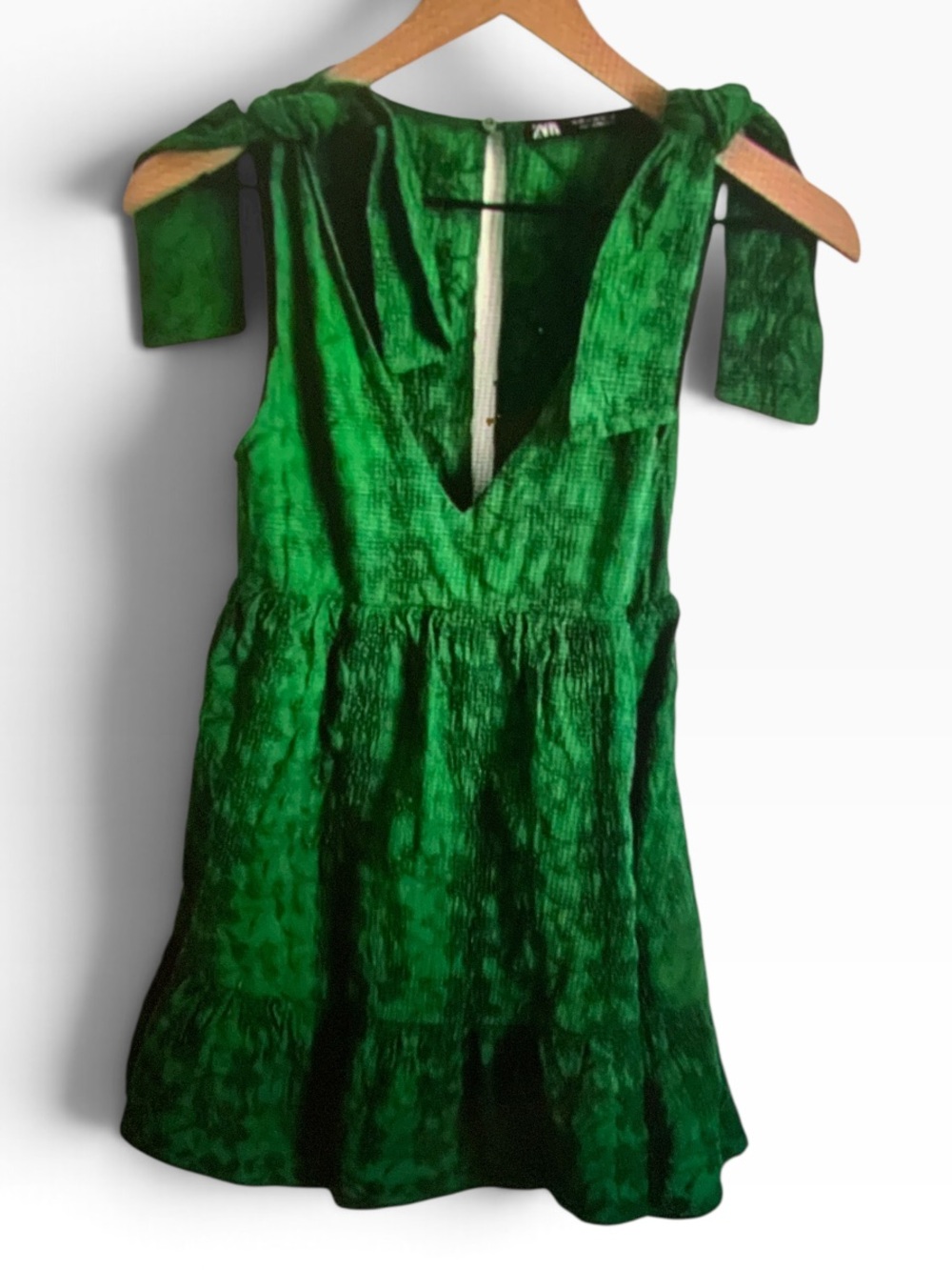 Zara Dress Romper Embroidered Green Tie Knot Dress Size MEDIUM